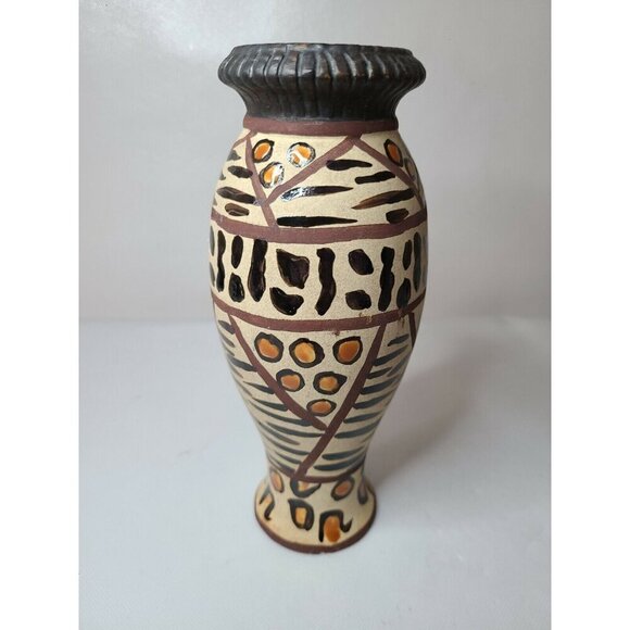 Vintage African Pottery Terracotta Candle Holder Stand Hand Painted Tribal Art - Picture 4 of 7